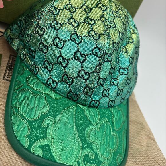 Gucci GG Emerald and Aqua Metallic Monogram Hat Baseball Cap✨ - Picture 3 of 9
